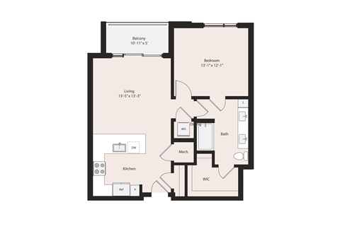 Deco Floor Plan A1-2 1 Bedroom 1 Bathroom 788 square feet